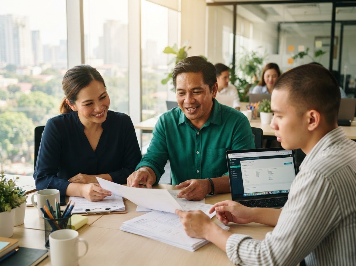 Filipino employer reviewing applications with staff through PESO
